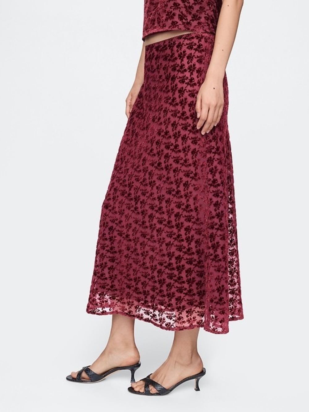 Gap Velvet Floral Burnout Midi Skirt Burgundy Whimsigoth Fairy M NEW $89